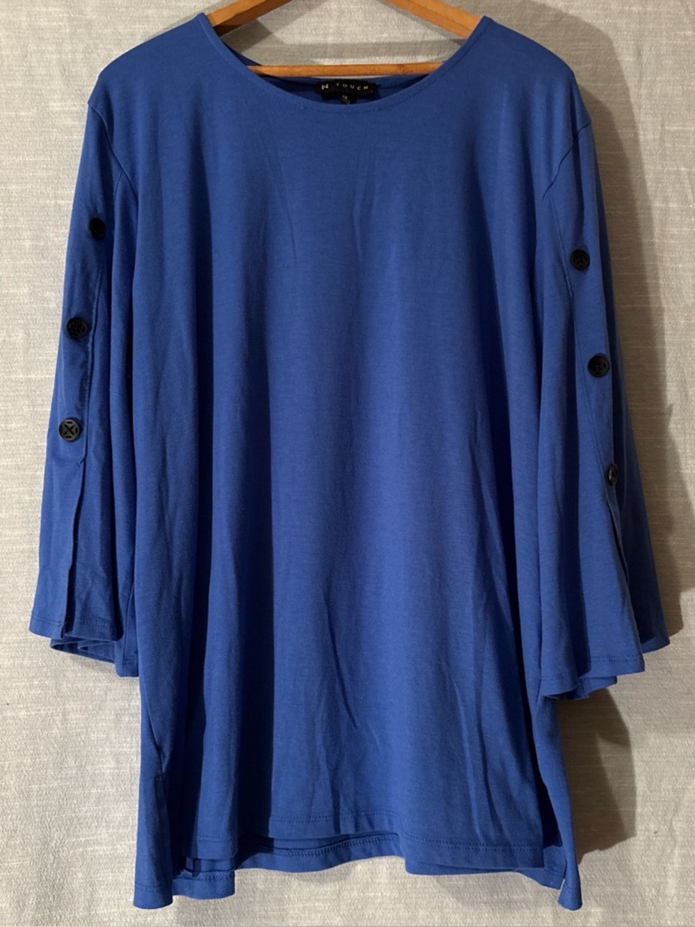 N Touch Tunic Blouse Pullover 3/4 Sleeve Button Accents Blue Women’s Sz 1X